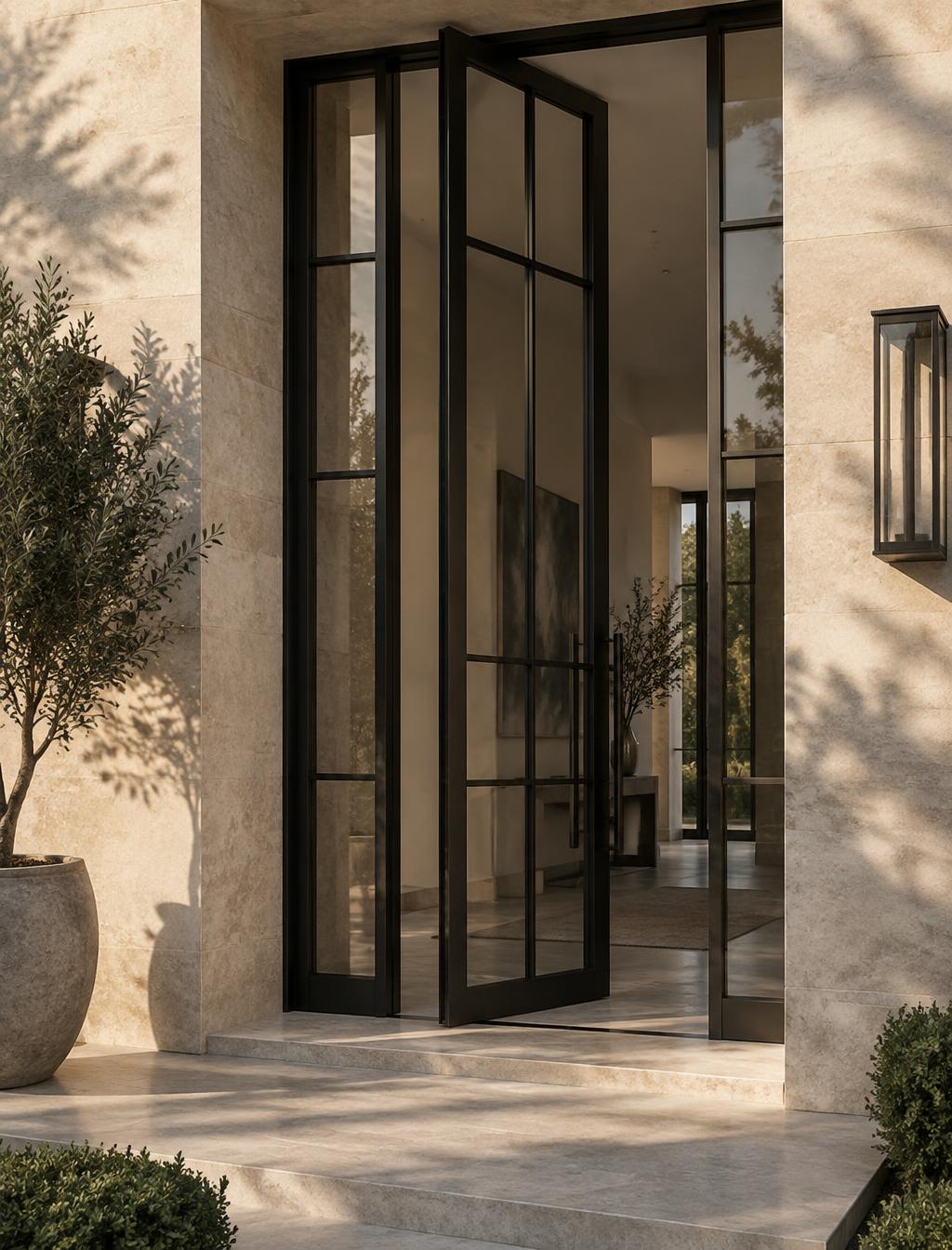 Entrada arquitectónica — hierro moderno y vidrio